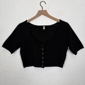 Free People Black Cutie Cashmere Cardi Cropped Short Sleeve Size Large